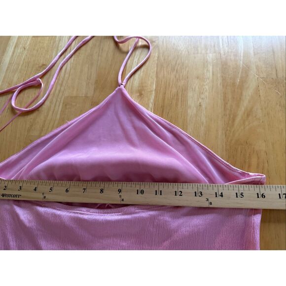 Zara Pink Satin Slip Mini Dress with Halter Tie Back – Size L” - Picture 7 of 9